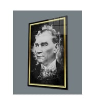Miyrem Glasses Collection -A1^#  Gold Şerit Siyah Beyaz Atatürk Cam Tablo (Çok Renkli)