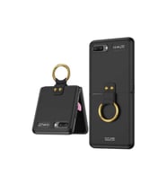 Samsung Galaxy Z Flip Uyumlu Kılıf Flip Ring Kıpta Kapak (Siyah)