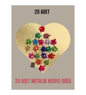 20 Adet 6cm Parlak Metalik Renkte Karışık Fiyonk Yıldız Süs Hediye Paketi Süsü Rafya Yapışkanlı