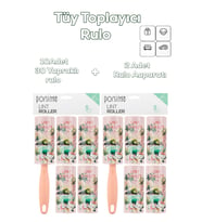 Porsima 3106 Kedi Köpek Tüy Toplayıcı Rulo + 10 Adet Rulo + 2 Adet Tutma Aparatı Toplam 300 Yaprak Somon