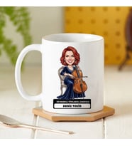 Viyolonsel Sanatçısı Müzisyen Kadın Karikatürlü Kupa Bardak