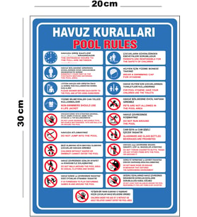 Metal Havuz Kuralları 20cm x 30cm A4 Büyüklüğünde Uyarı Levhası Yönlendirme Tabelası
