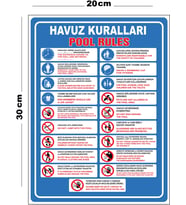 Metal Havuz Kuralları 20cm x 30cm A4 Büyüklüğünde Uyarı Levhası Yönlendirme Tabelası