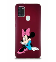 Samsung Galaxy A21S Soft Premier Kapak Minnie Mouse-E Tasarımlı Silikon Kılıf - Mürdüm (Şeffaf)