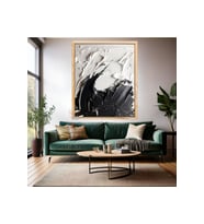 Soyut Temalı Ahşap Çerçeveli MDF Tablo Modern Şık Siyah ve Beyaz Salon Ev Dekorasyon Duvar Tablosu (Ahşap)