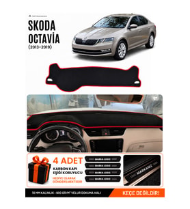 SKODA OCTAVİA (2013-2019) Uyumlu Torpido Örtüsü Torpido Kılıfı - Siyah Kırmızı