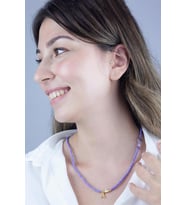 A Harfli Lila Boncuk Tasarım Kolye