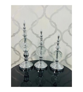 Dekoratif Damlalı Cam Küre Gümüş Cam Üçlü Obje