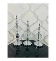 Dekoratif Damlalı Cam Küre Gümüş Cam Üçlü Obje