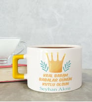 BK Gift Kişiye Özel Babalar Günü Tasarımlı Sarı Kulplu Çay & Kahve Fincanı-6, Babaya Hediye, Babalar Günü Hediyesi