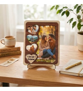 Hediyematik , Sevgiliye Özel , Kalp Detaylı Ahşap Fotoğraf Çerçevesi - Seni Çok Seviyorum Tasarımlı Masaüstü Çerçeve 21x26 cm
