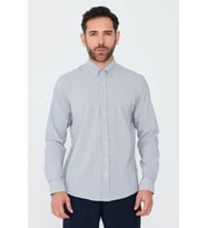 Füme İnce Çizgili Dynamic Fit Uzun Kollu Gömlek