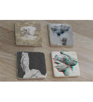 Glitch Heykel Manipülasyonlar Doğal Taş Bardak Altlığı 4'lü set - Natural Stone Coasters