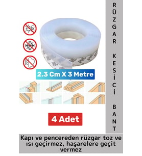 Premium Kapı Altı Pencere Rüzgar Toz Isı Böcek Haşere Önleyen Rüzgar Kesici Bant 3 Metre 4 Adet