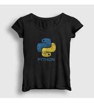 Presmono Kadın Siyah Logo V2 Python Developer Yazılımcı T-Shirt 336563tt
