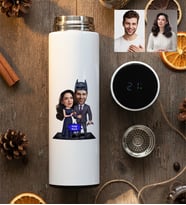 Kişiye Özel Karikatürlü Süper Kahraman Çift Sevgililer Filtreli Dijital Göstergeli Termos Sevgililer Günü Hediyesi