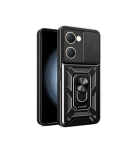 Newface Vivo Y18 Kılıf Pars Lens Yüzüklü Silikon - Siyah