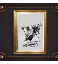 Özel Seri Paspartulu Çerçeveli Atatürk Tablo l48 (Gold)