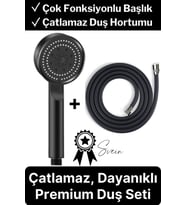 Premium Duş Seti 5 Fonksiyonlu Tasarruflu Başlık Esnek Kırılmaz Çatlamaz Paslanmaz Sızdırmaz Hortum