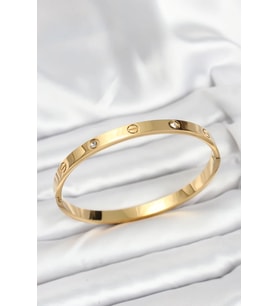 316L Çelik Gold Renk Zirkon Taşlı 65 mm Kadın Kelepçe Bileklik - TJ-BB7911