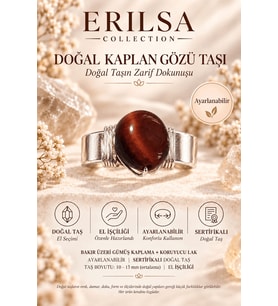 Sertifikalı Doğal Kaplan Gözü Taşı Ayarlanabilir El İşçiliği Gümüş Renk Yüzük Aslan Koç İkizler