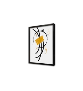 Line Art Sarı Siyah Soyut Çerçeveli Mdf Tablo