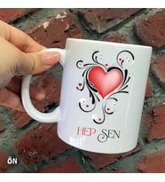 Size Özel Hep Sen Seramik Baskılı Kupa Bardaklar
