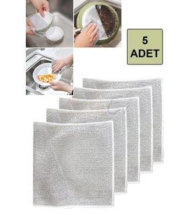 Premium Çelik Tel Çift Katlı Bulaşık Bezi 5’li Set – Zor Kirle Mücadele, Mutfak & Banyo İçin
