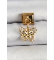 316L Çelik Sallantılı Zirkon Taşlı Kelebek Model Gold Renk Nomination Charm - TJ-BC1408