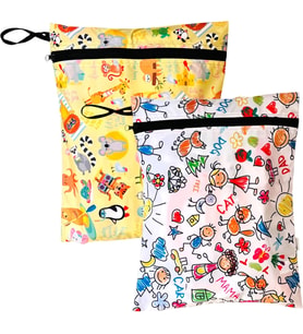 2 Adet, 36 x 30 cm Summer ve Family Desen, Sıvı Geçirmeyen Çok Amaçlı Çanta, Ekonomik Set, Yıkanabilir, Fermuarlı ve Askılı