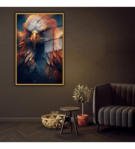 Metal Çerçeveli Temperli Cam Tablo Yakın Çekim Kartal (Gold)