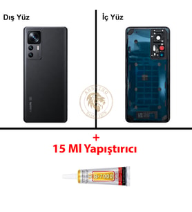 Xiaomi Mi 12T PRO Lensli Siyah Arka Pil Kapağı Batarya Kapağı Lazer Kesim + B-7000 Yapıştırıcı