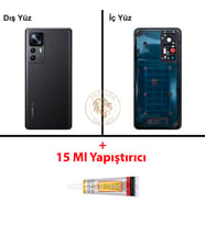 Xiaomi Mi 12T PRO Lensli Siyah Arka Pil Kapağı Batarya Kapağı Lazer Kesim + B-7000 Yapıştırıcı