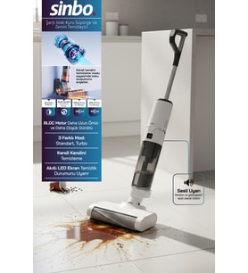 Sinbo SFC-4106 Islak Kuru Zemin Temizleyici - Beyaz – 3’ü 1 Arada Vakum Mop, LED Ekran