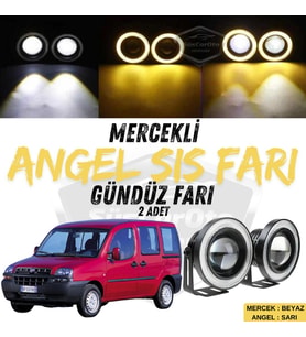 Fiat Doblo D1 2000-2005 Uyumlu Mercekli Angel Sis Farı Metal 76 mm Sarı Halkalı Gündüz Farı 2 Adet