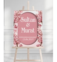 Söz Nişan Düğün İçin 50x70 Karşılama Panosu - Renkli Çiçek Tasarımlı 012