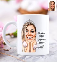 BK Gift Kişiye Özel Kraliçe Annem Karikatürlü Beyaz Kupa Bardak-1