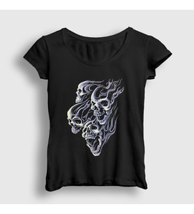 Presmono Kadın Siyah Smoke Skulls Duman Kurukafalar T-Shirt 424852tt