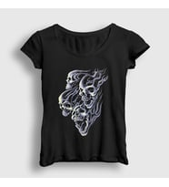 Presmono Kadın Siyah Smoke Skulls Duman Kurukafalar T-Shirt 424852tt