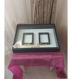 40x50 Cm Siyah Çift Fotoğraf Bölümlü Çerçeve! İsimli+Ledli! Gül Anı Çerçevesi