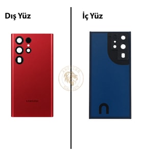 Samsung S22 Ultra Kırmızı Arka Pil Kapağı Batarya Kapağı Lazer Kesim Back Cover