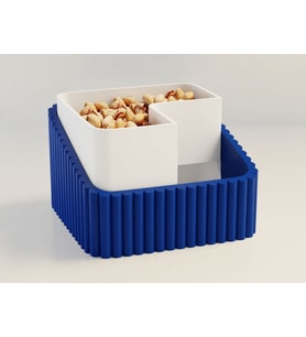 3D Baskı Fıstık Kasesi - Çift Hazneli Kabuk Ayırıcı Sunum Kasesi - Mavi Beyaz