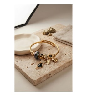 Mey İthalat® Siyah Kedi Model Gold Renk Charmlı Bileklik