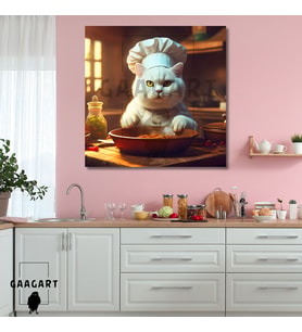 Kare Kanvas Mutfak Tablosu Aşçı Hayvanlar British Shorthair