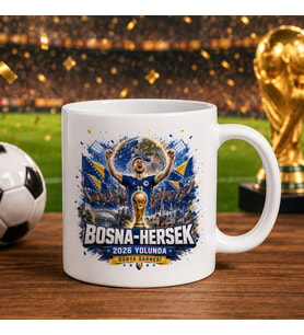 BK Gift Bosna-Hersek Taraftar Temalı Dünya Futbol Kupası Tasarımlı Beyaz Kupa Bardak-3