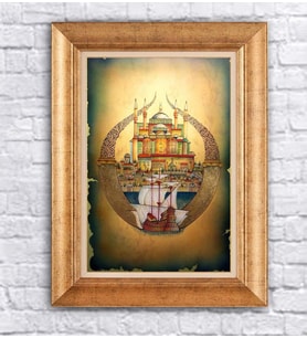 Altın Varaklı  Çerçeveli Paspartulu Tablo ndd1422 (Gold)