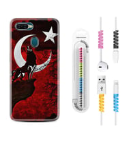Oppo A5S A15 A16 A54 A55 A73 A74 Kılıf Kablo Koruma Spiral Silikon Wolf and Moon 2 1381