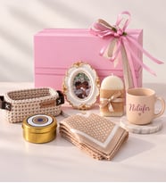 Ng Gifts Premium Kişiye Özel Fotoğraflı Çerçeveli El Emeği Örgü Sepette Cappuccino Hediye Seti