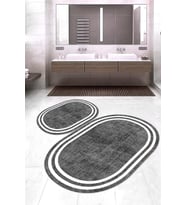 Dijital Baskılı Kaymaz Taban Yıkanabilir Oval 2'li Klozet Takımı Banyo Paspası NOKZ-HT-575 (Gri)