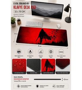 SonicTouch Crimson Siren Vampir Kadın Kırmızı Gamer Oyuncu Dikişsiz Klavye Mouse Pad 32x70Cm